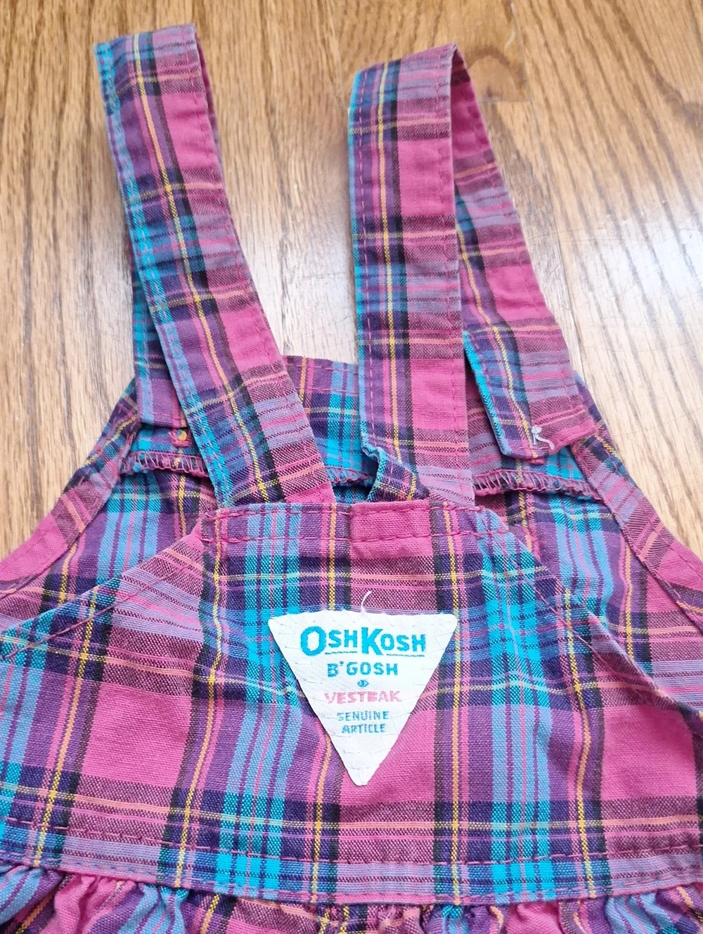 Vintage OshKosh B'gosh Pink and Blue Plaid Girls' Overalls 24M